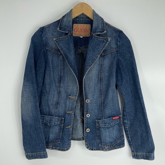 Guess Vintage Jean Dark Denim Button Up Jacket Classic Size Small - Picture 1 of 5